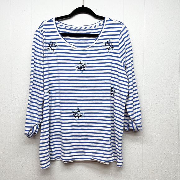 Talbots Top Womens 2X Cotton Embroidered Comfort Relaxed Workwear Casual Stretch - Picture 1 of 11
